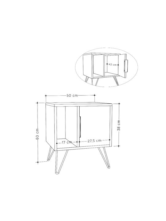 Glynn Wooden Bedside Table with Metallic Legs 50.2x44.6x58cm