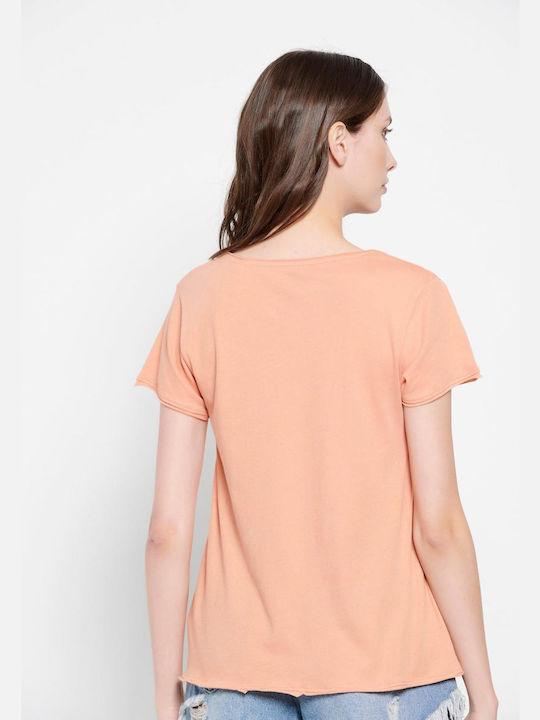Funky Buddha Damen T-Shirt mit V-Ausschnitt Apricot