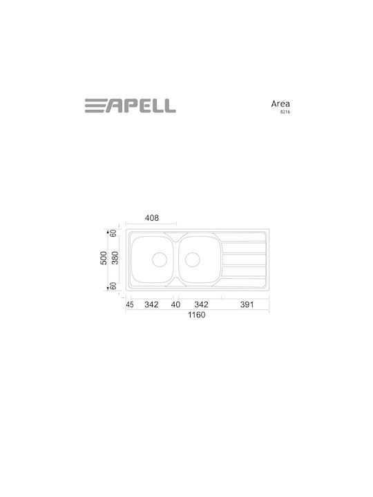 Apell Area 8216 Ένθετος Νεροχύτης Inox Σατινέ Μ116xΠ50cm Ασημί