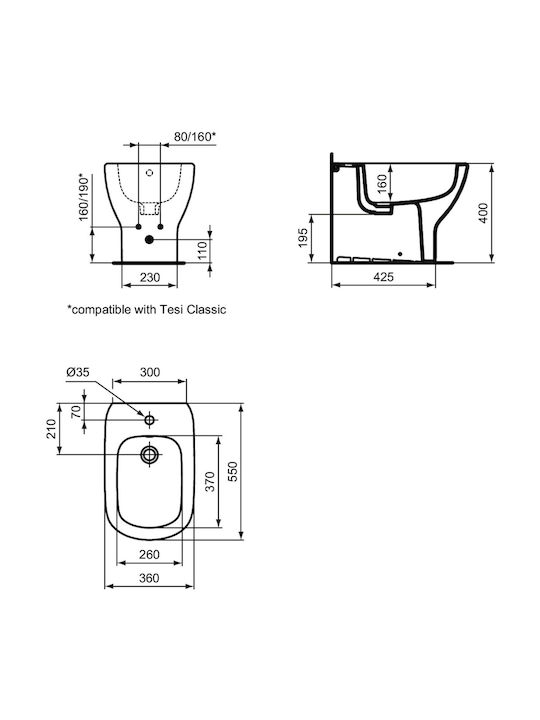 Ideal Standard Floor-Standing Bidet Tesi 55x36x40cm