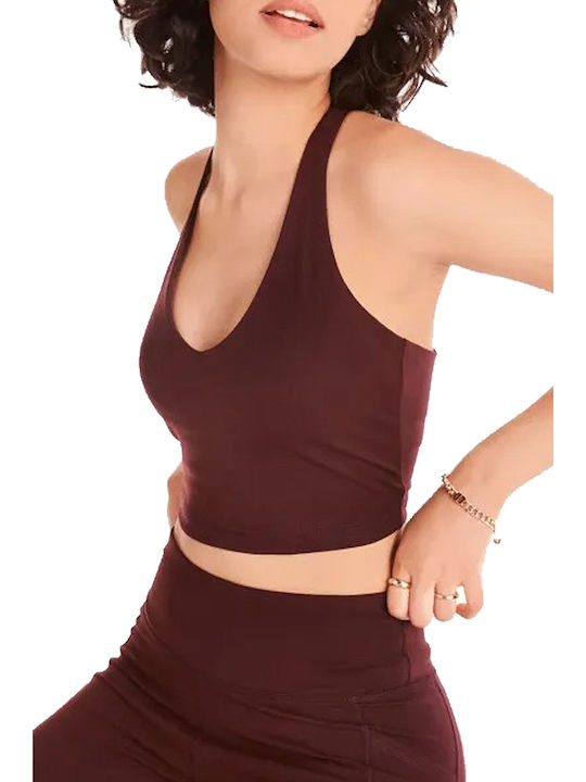 Γυναικείο Crop Top Αμάνικο Καφέ