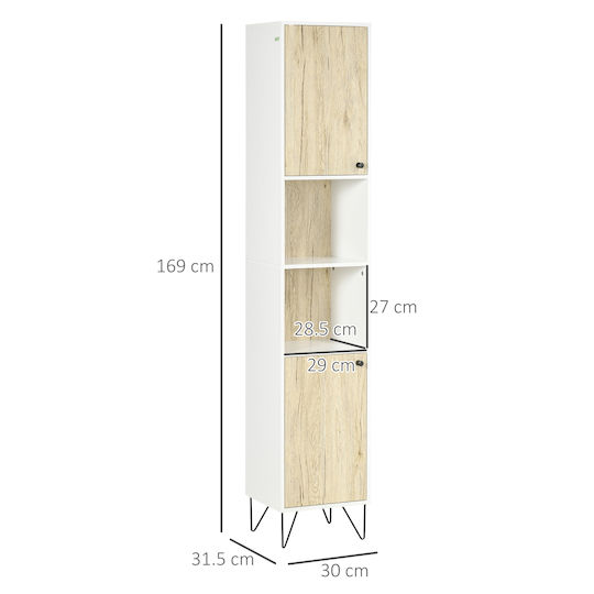 Kleankin 834-439 Badezimmersäule Boden H30xB31.5xH169cm Weiß