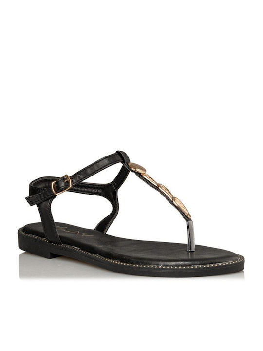 Envie Shoes Leather Women's Sandals with Ankle Strap Black