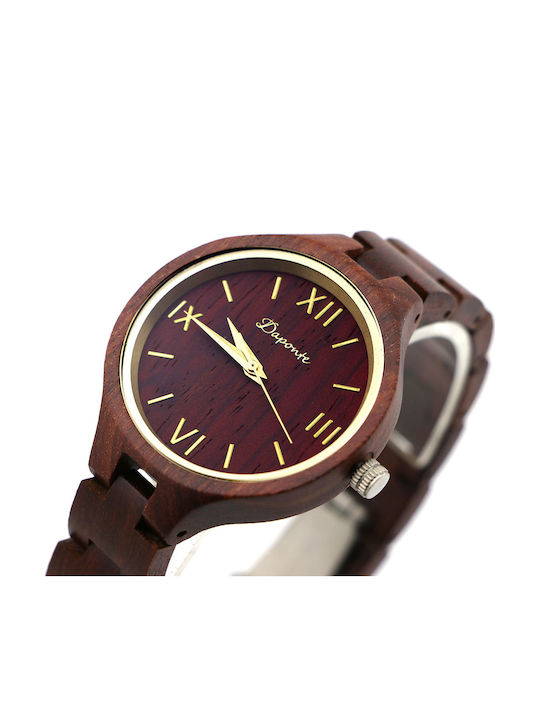 Daponte Women's Watch with Brown Wooden Bracelet