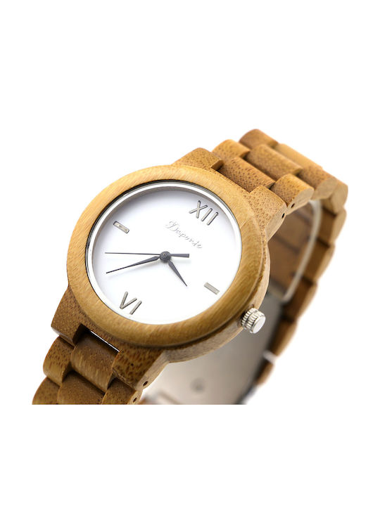 Daponte Women's Watch with Beige Wooden Bracelet
