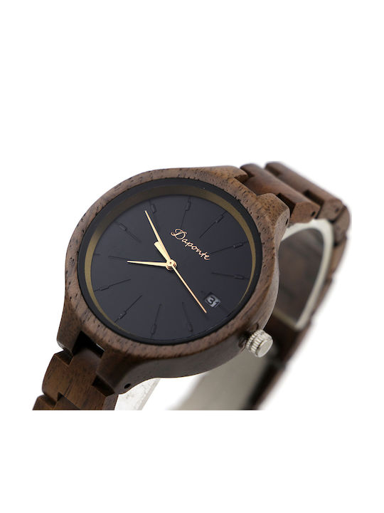 Daponte Γυναικείο Ρολόι 43mm Μπαταρίας με Καφέ Ξύλινο Μπρασελέ
