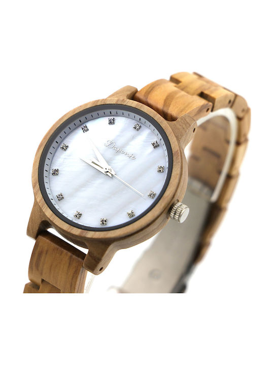 Daponte Women's Watch with Beige Wooden Bracelet