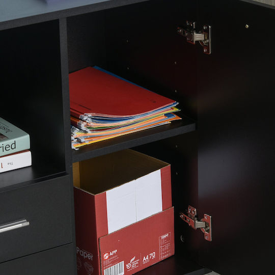 Office Storage Chipboard Cabinet With Wheels & Drawers Black L100xW40xH71cm