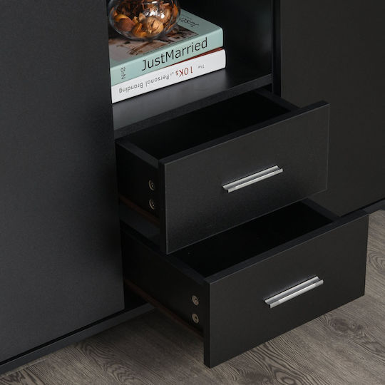 Office Storage Chipboard Cabinet With Wheels & Drawers Black L100xW40xH71cm