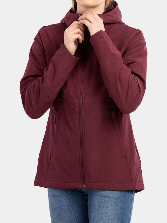 Shelbe Raschel Women's for Hiking Short Sports Softshell Jacket Waterproof and Windproof for Winter with Hood Burgundy