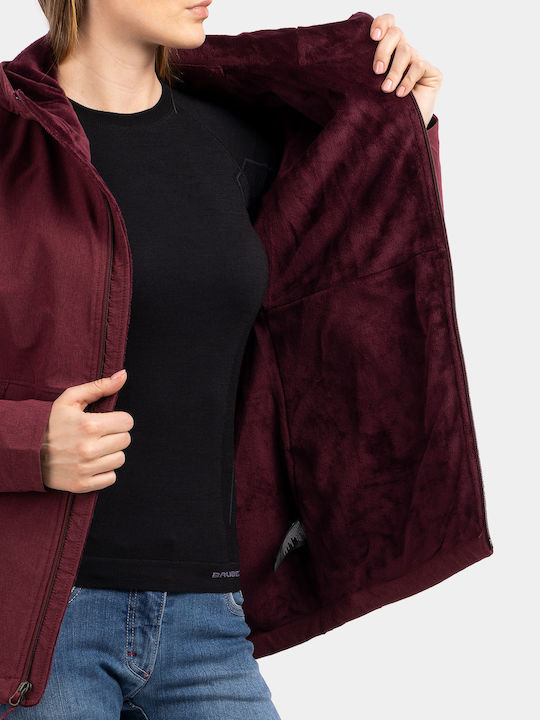 Shelbe Raschel Women's for Hiking Short Sports Softshell Jacket Waterproof and Windproof for Winter with Hood Burgundy