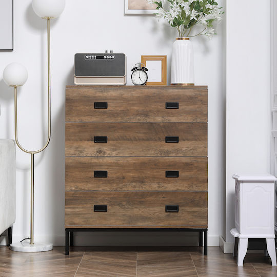 Wooden Bedroom Chest of Drawers With 4 Brown Drawers 80x39x95cm
