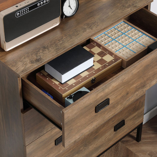Wooden Bedroom Chest of Drawers With 4 Brown Drawers 80x39x95cm
