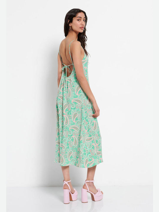 Funky Buddha Sommer Midi Kleid mit Schlitz Grün