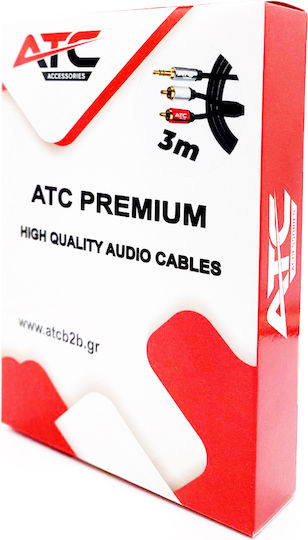 ATC Audio Cable 3.5mm Male - 2x RCA Male Black 3m with Gold Plated Terminals 02.008.0128