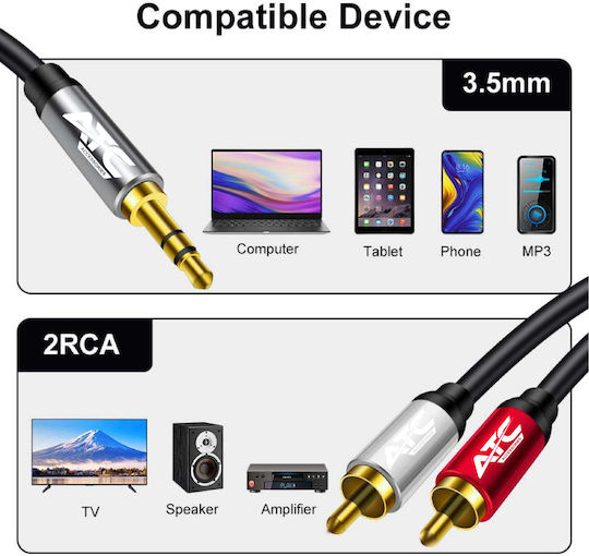 ATC Cablu Audio 3,5 mm Male - 2x RCA De Sex Masculin Negru 5m Cu Terminale Placate Cu Aur 02.008.0129