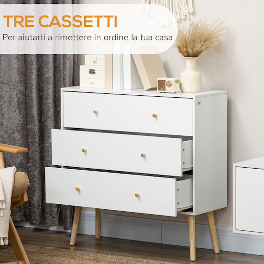 HomCom Bedroom Chest of Drawers Wooden with 3 Drawers White 80x30x80cm