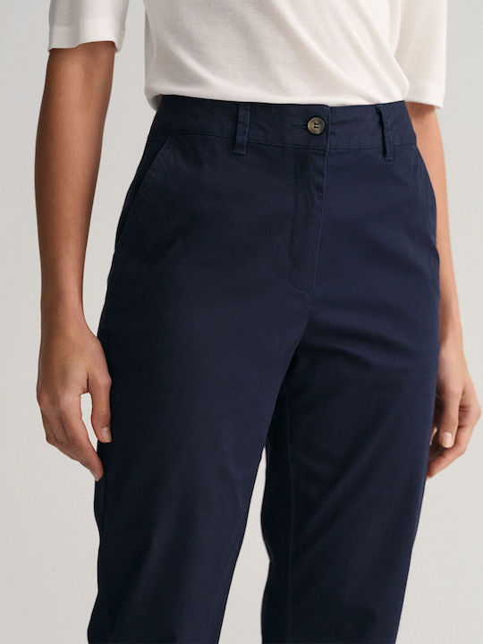 Women's High-waisted Chino Trousers Slim Fit Navy Blue