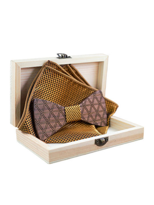 Daponte Wooden Bow Tie Set with Pochette Yellow