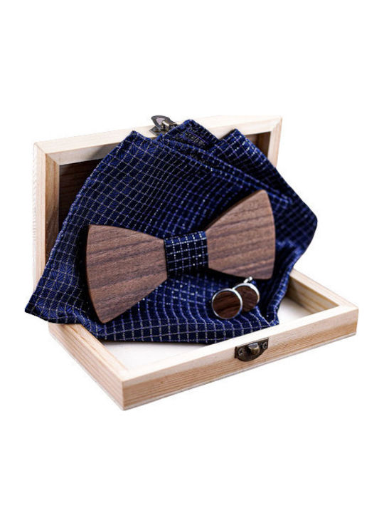 Daponte Handgemacht Set Fliege mit Taschentuch Marineblau