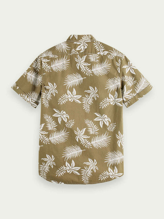 Short-sleeved Cotton Shirt Khaki Leaf