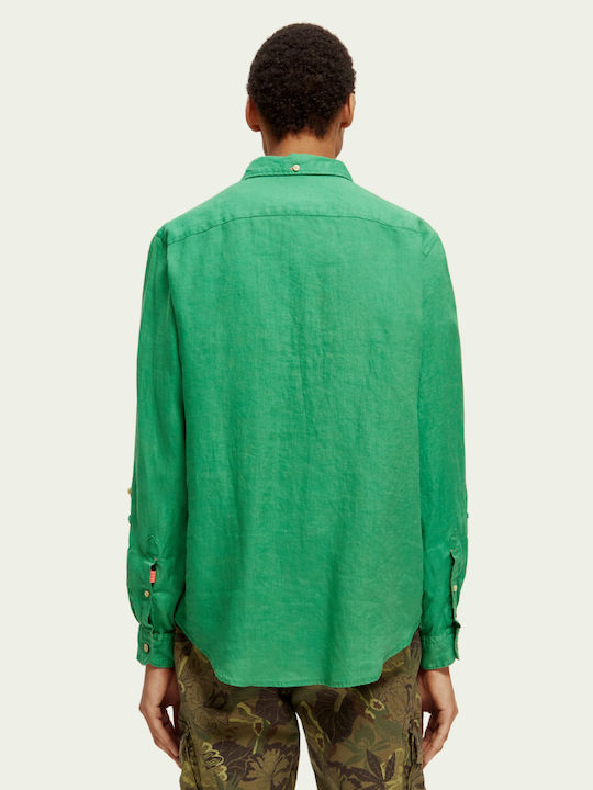 Scotch & Soda Men's Shirt Long Sleeve Linen Green