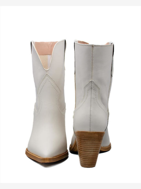 Ghete Dama De Piele Cowboy Cu Toc Înalt Albe