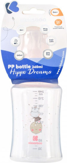 Kikka Boo Plastic Baby Bottle Hippo Dreams Anti-Colic with Silicone Nipple for 0+, 0+ m, months Pink Hippo Dreams - Pink 240ml