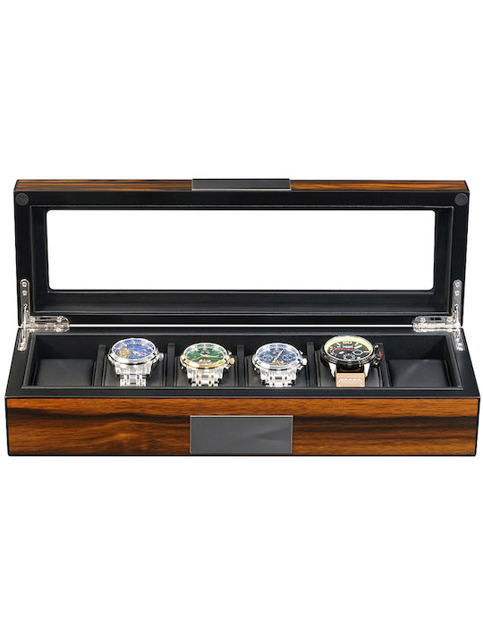 Rothenschild Wooden Case with transparent lid for 6 watches in Brown color RS-2377-6EB