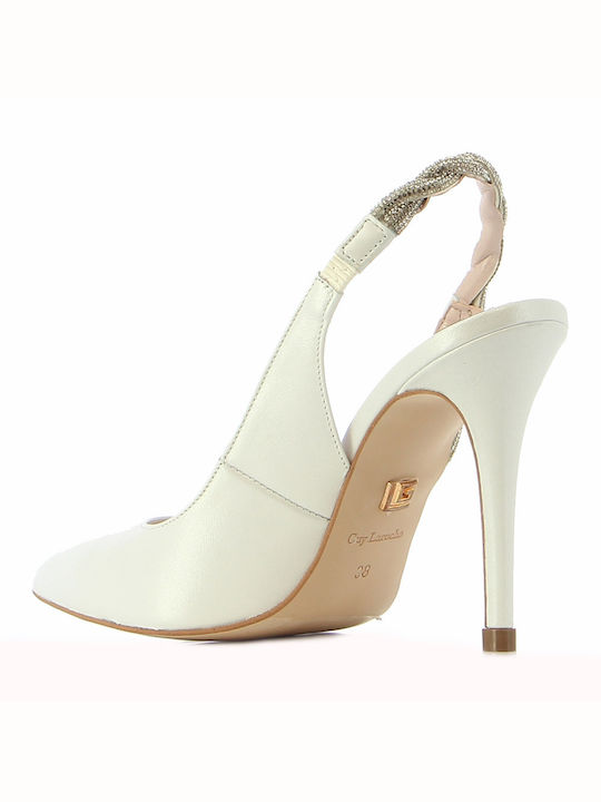 Guy Laroche Leather Pointed Toe Stiletto White High Heels