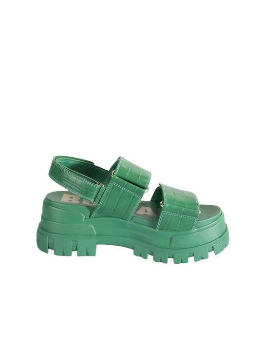 Buffalo Aspha SND Women's Flat Sandals with Strap in Green Color