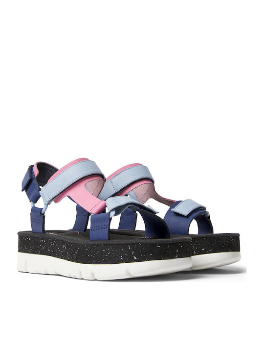 Oruga Up Leather Women's Flat Sandals Flatforms in Black Color