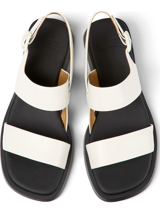 Dana Leather Women's Flat Sandals with Strap in White Color