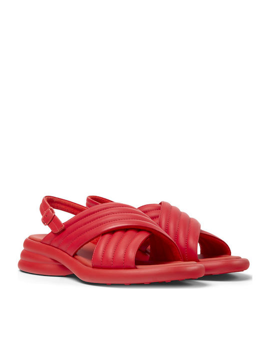 Leather Women's Flat Sandals in Red Color