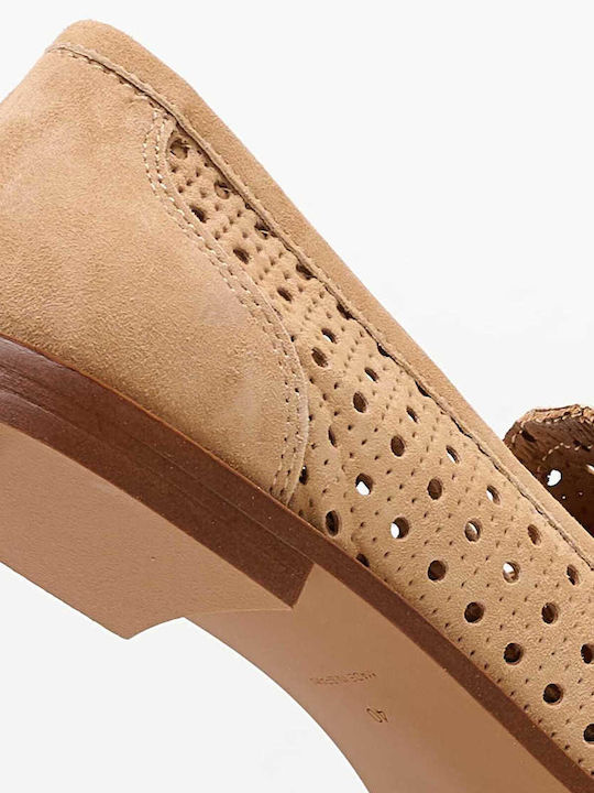 Leather Women's Loafers in Tabac Brown Color
