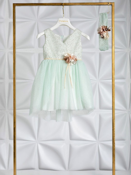 Piccolino Francy Mint Set De Haine De Botez Pentru Fete Cu Accesorii Pentru Păr Și Rochie Din Tulle 2 Bucăți