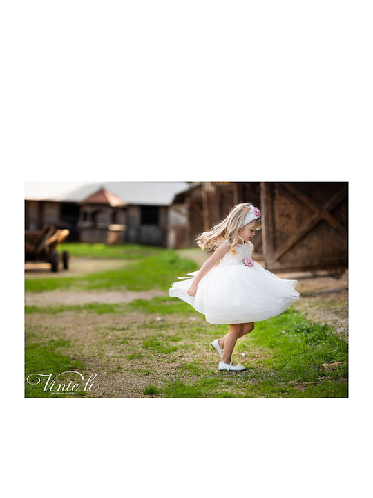 Vinte li Beige Baptism Clothing Set with Hair Accessories & Dress made of Tulle 2pcs