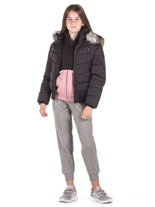 220KGJA-905 Kids Casual Short Coat with Hood Black