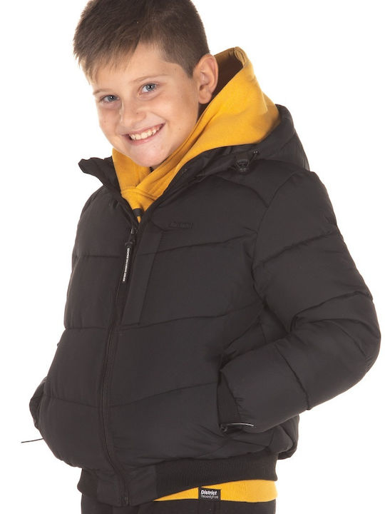 Kinder Steppjacke Kurz mit Kapuze Schwarz
