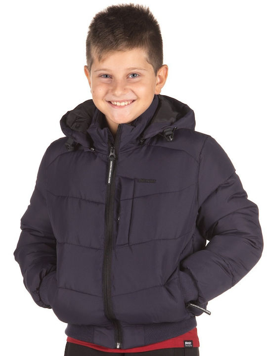 Kinder Steppjacke Kurz mit Kapuze Marineblau