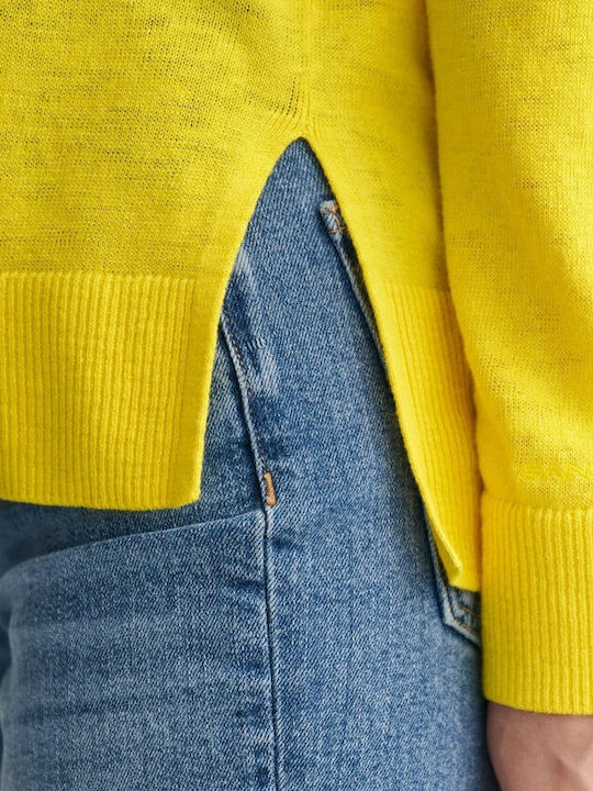 Bluza Damă Din In Mânecă Lungă Cu Decolteu În V Galbenă