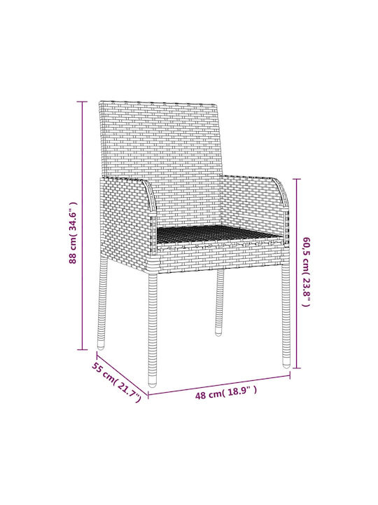 Outdoor Chair Rattan Gray with Cushion 2pcs 48x55x88cm
