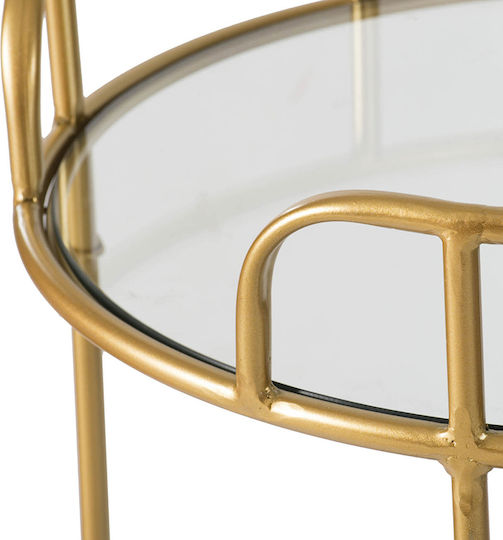 Round Side Table Coashoc Glass with Wheels Gold M50xL50xH82.5cm