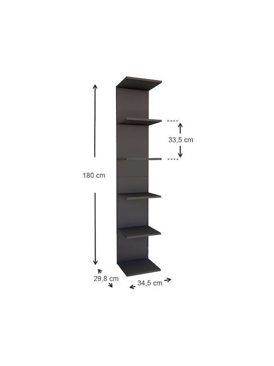 Bookcase Ogden Charcoal 34.5x30x180cm