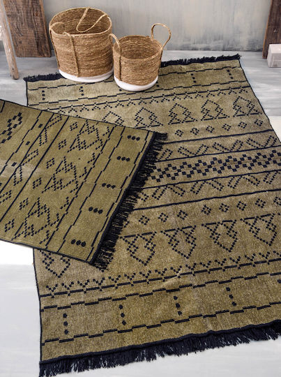 Rythmos Peru Teppich Rechteckig Synthetisch,Polyester/Cotton/Leather mit Fransen Beige