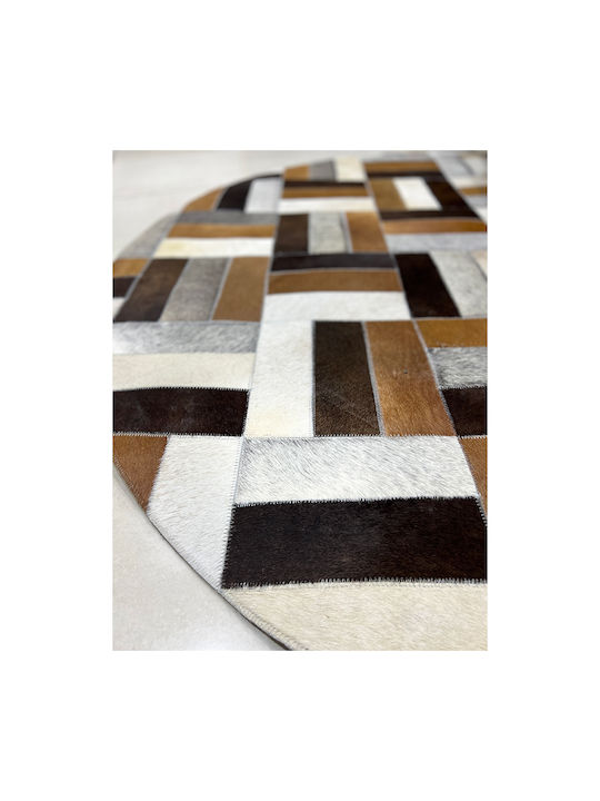 InTheBox Mosaic Rug Round Leather Black / White / Brown / Grey