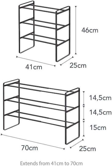 Metall Schuhschrank Frame mit 3 Regalen Schwarz L70xW25xH46cm