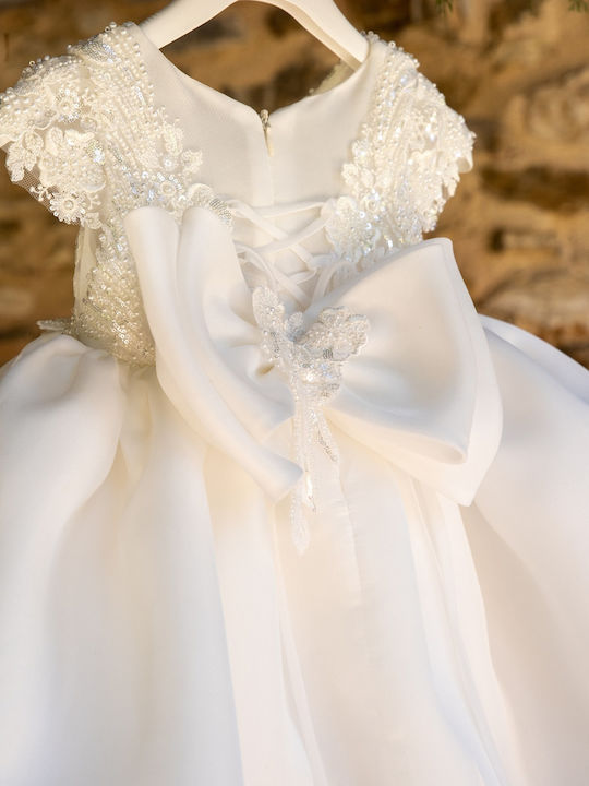 Dolce Bambini Ecru Lace Baptism Outfit with Hair Accessories & Dress 2pcs