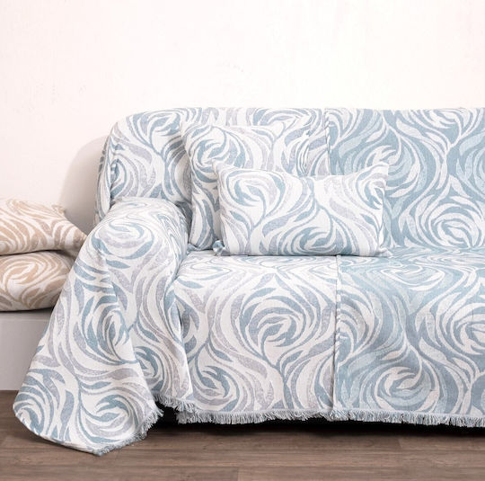 Anna Riska 1566 Four-Seater Sofa Throw 2 Sides Jacquard 180x320cm Lake Blue