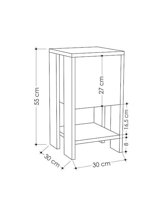 Ema Wooden Bedside Table Ανθρακί 30x30x55cm